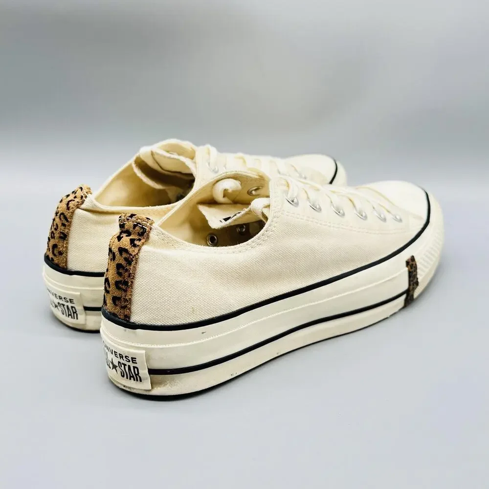 Converse Shoes Womens 8.5 Beige Canvas Chucks All Star Platform Sneakers Leopard - Picture 8 of 11